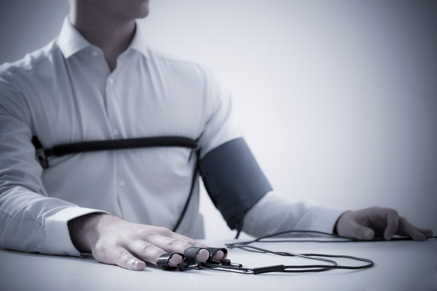 A subject undergoing a professional polygraph examination